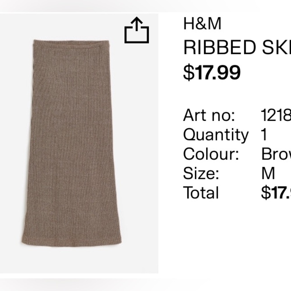 H&M Ribbed Maxi Skirt Sz Medium